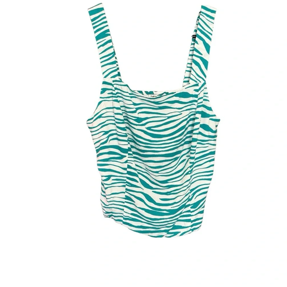 Bar III Green Zebra Print Corset Crop Top Smocked Back Tank 1X - Picture 2 of 3